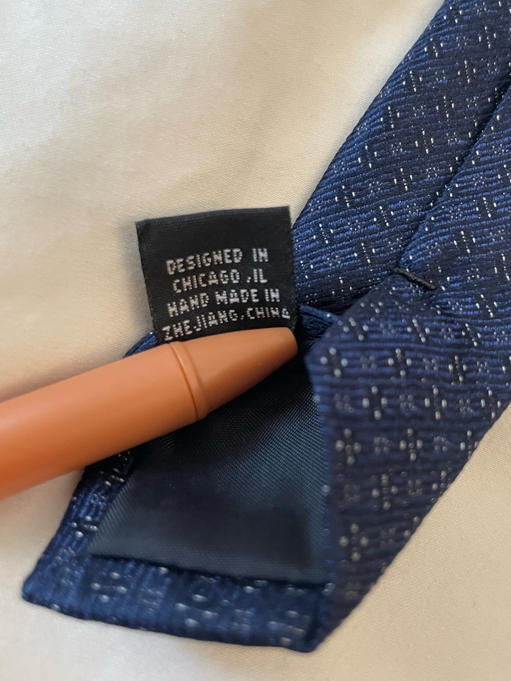 The Tie Bar Navy Textured Geometric Tie - Picture 5 of 7